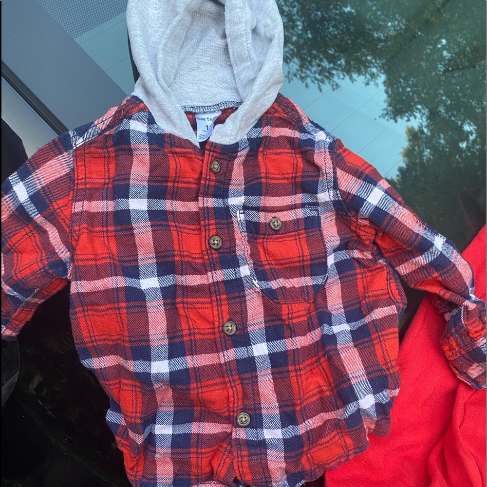 Baby boy flannel button up with hood